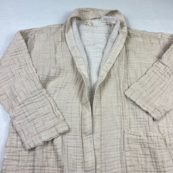 Eileen Fisher Relaxed Fit  Gauze Jacket Organic Cotton Blend Beige Pockets XXS - Picture 3 of 10